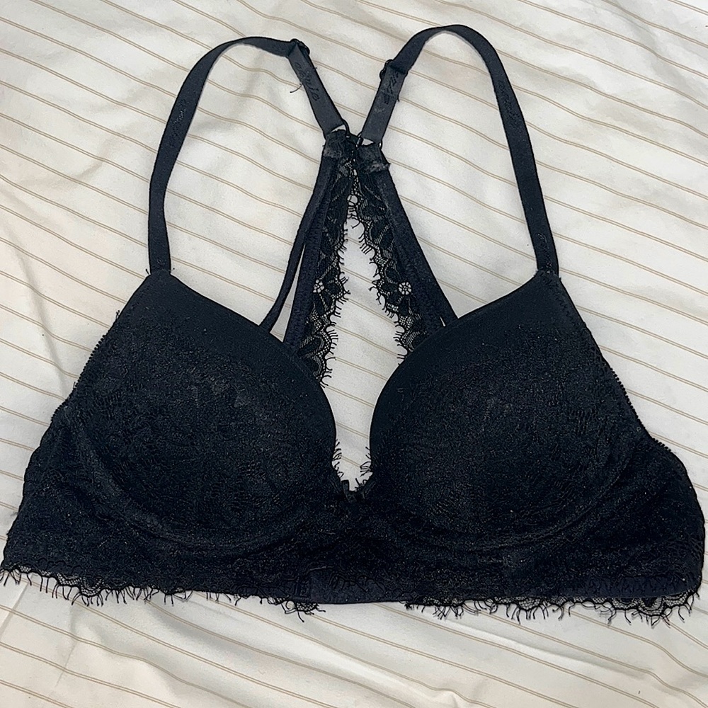 aerie real happy lace plunge push-up bra